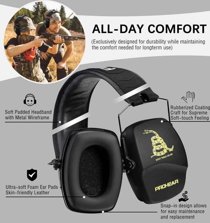 PROHEAR 016 Shooting Ear Protection Earmuffs 2 Pack, NRR 26dB for Gun Range, Hunting -Black and DOTM - Image 4
